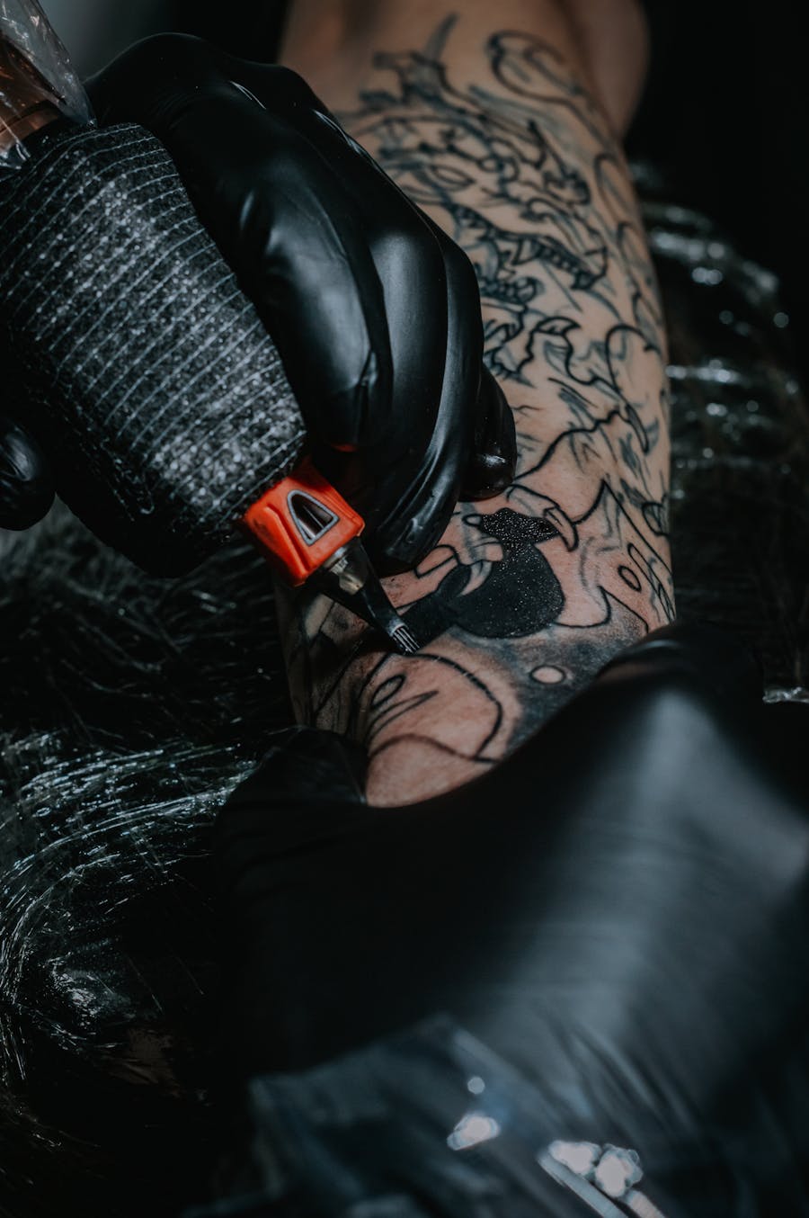 Blackwork tattoo in progress